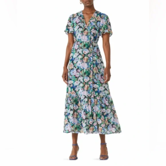 & other stories flutter sleeve midi dress & Other Stories flutter sleeve midi dress in dark beige floral print